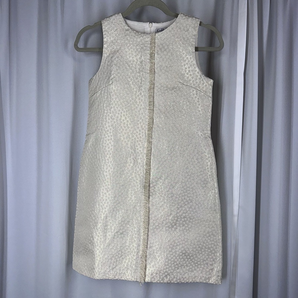 Gabby Luli & Me Shift Dress Girls Sz 16 Sleeveless Metallic Textured‎ Fringe EUC
